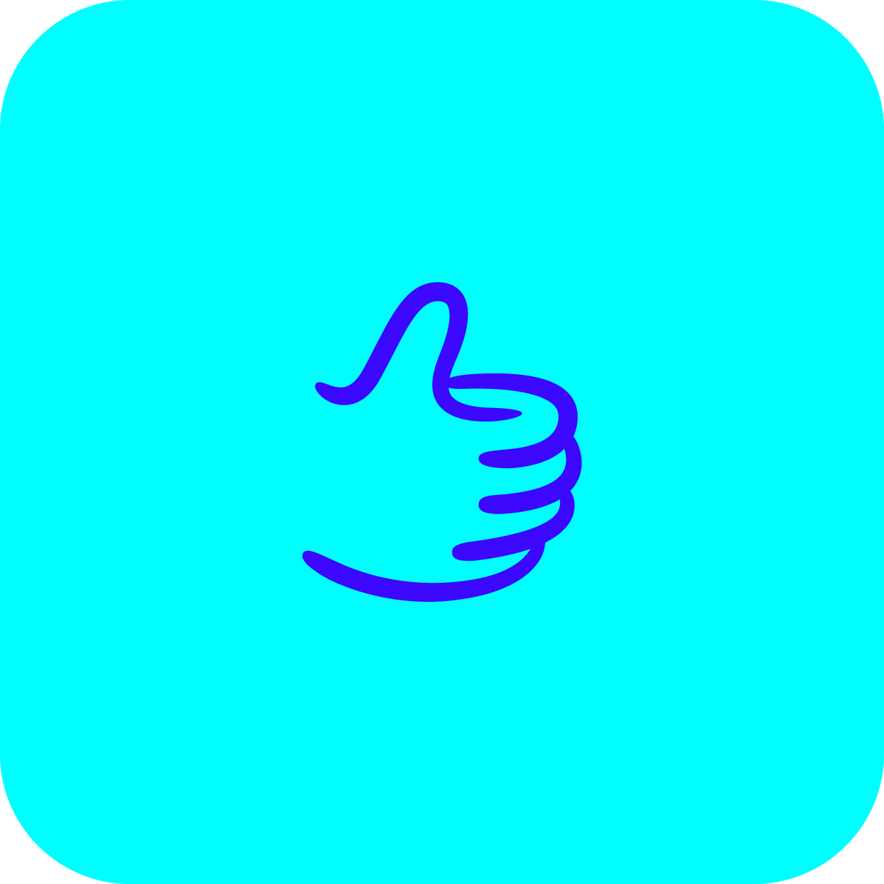 Illustrated hand on a turquoise blue background signing 'good'