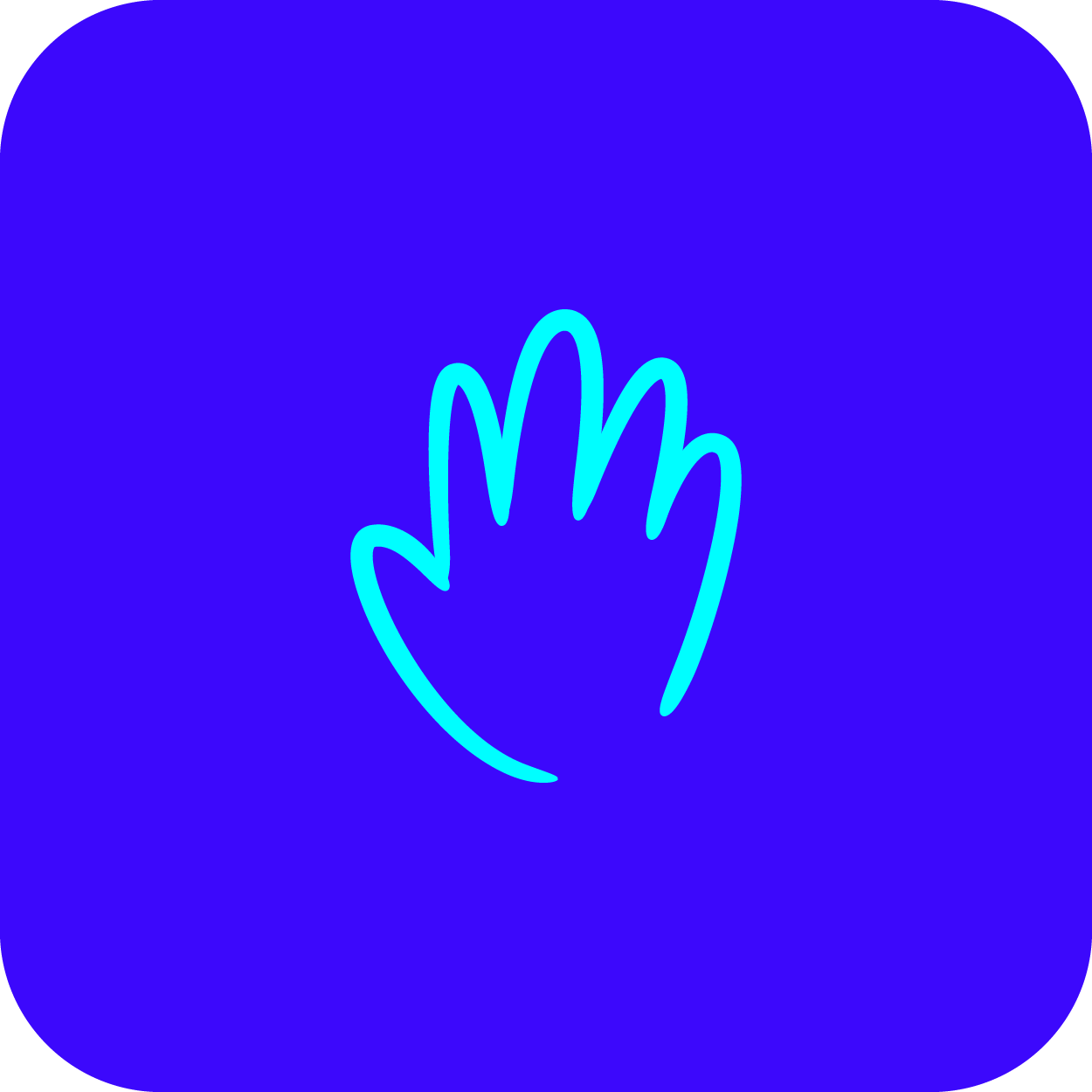 Illustrated hand on a vibrant blue background waving